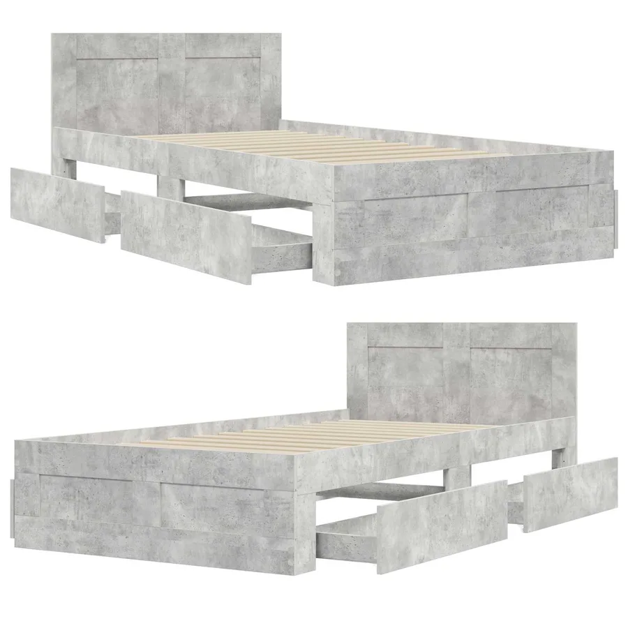 Cadre de lit avec tiroir 2 pc Gris béton Bois d'ingénierie - 8