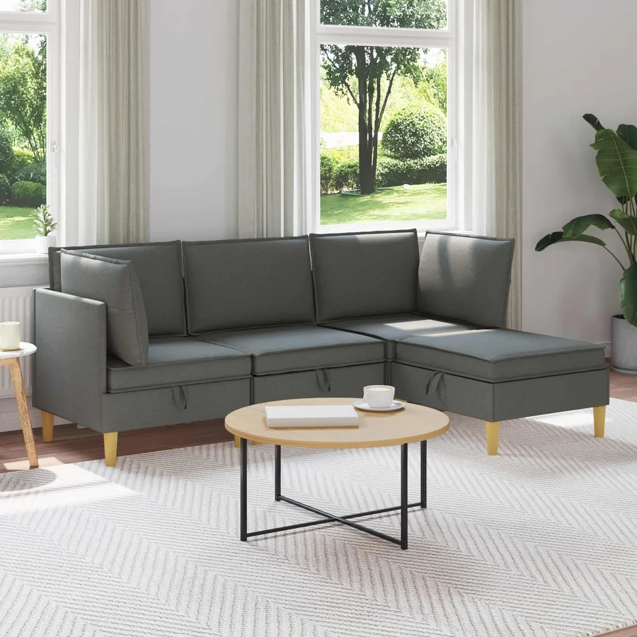 Canapé modulaire avec rangement 4 pcs Gris foncé Tissu