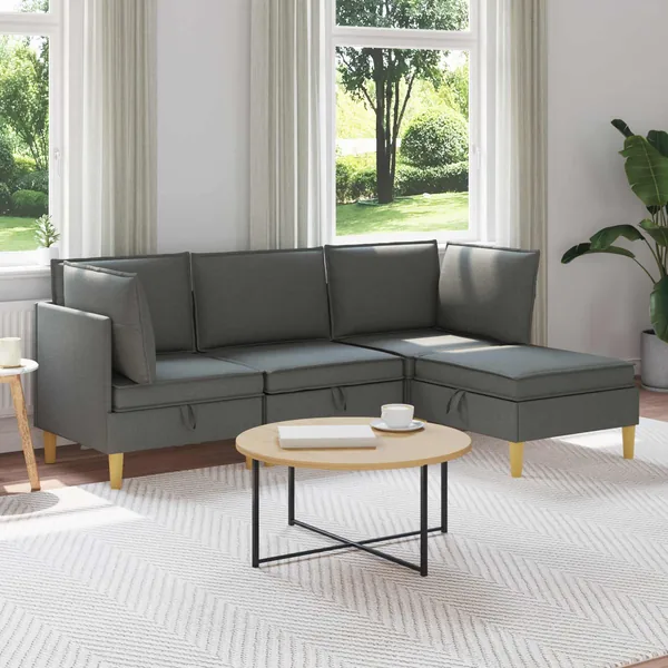 Canapé modulaire avec rangement 4 pcs Gris foncé Tissu