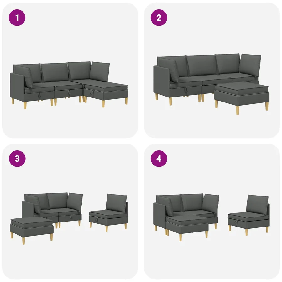 Canapé modulaire avec rangement 4 pcs Gris foncé Tissu - 11