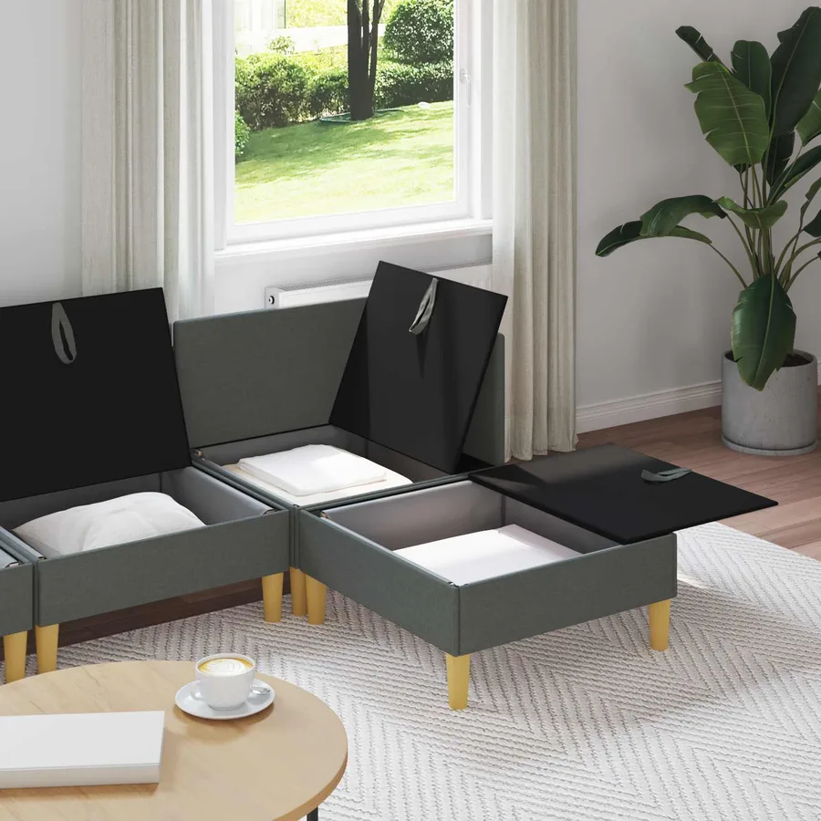 Canapé modulaire avec rangement 4 pcs Gris foncé Tissu - 3