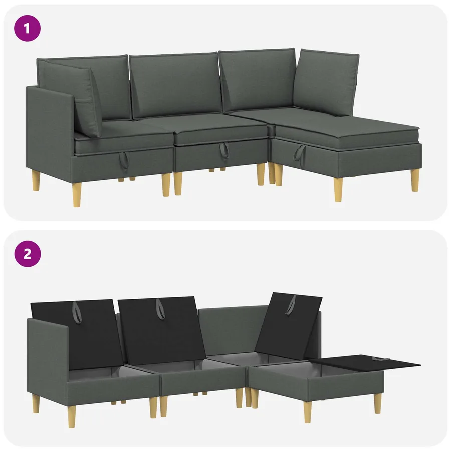 Canapé modulaire avec rangement 4 pcs Gris foncé Tissu - 8