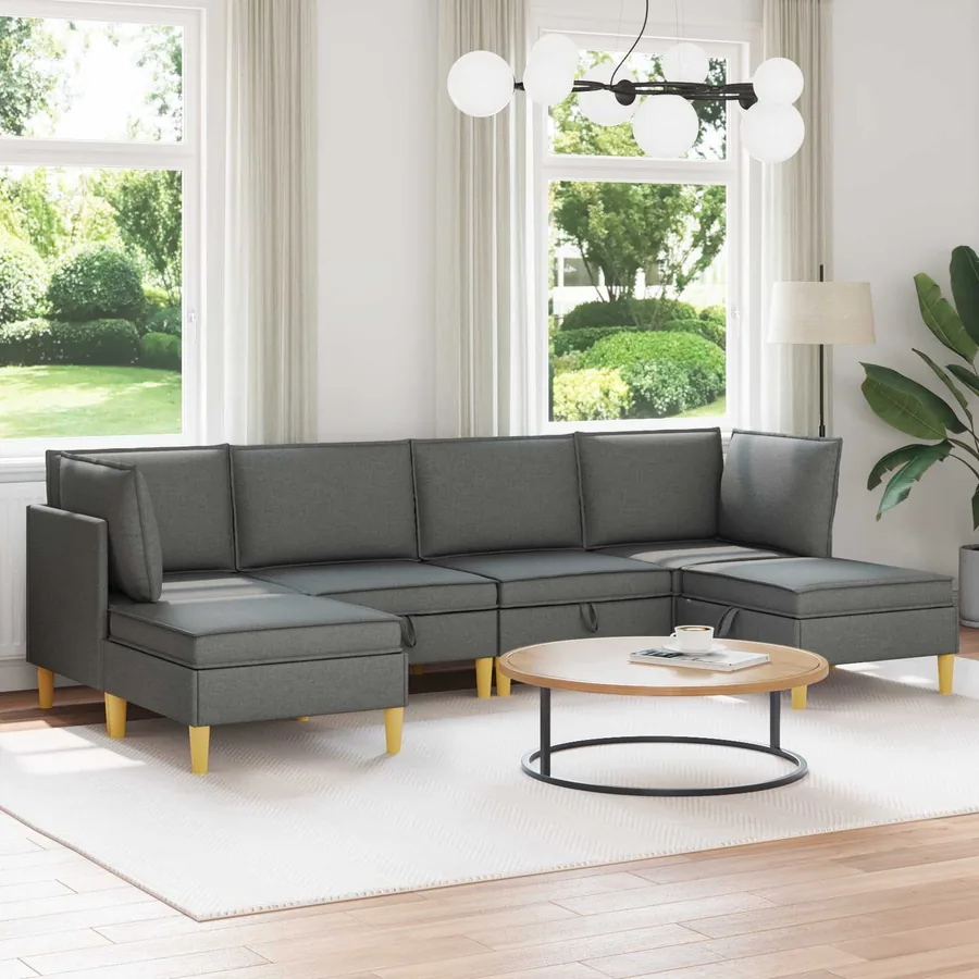 Canapé modulaire avec rangement 6 pcs Gris foncé Tissu