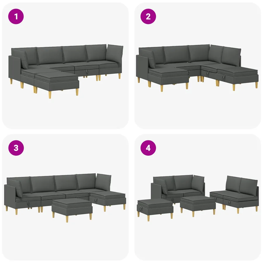 Canapé modulaire avec rangement 6 pcs Gris foncé Tissu - 9