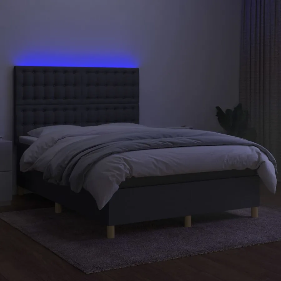 Sommier à lattes de lit et matelas et LED Gris foncé 140x200 cm - 4