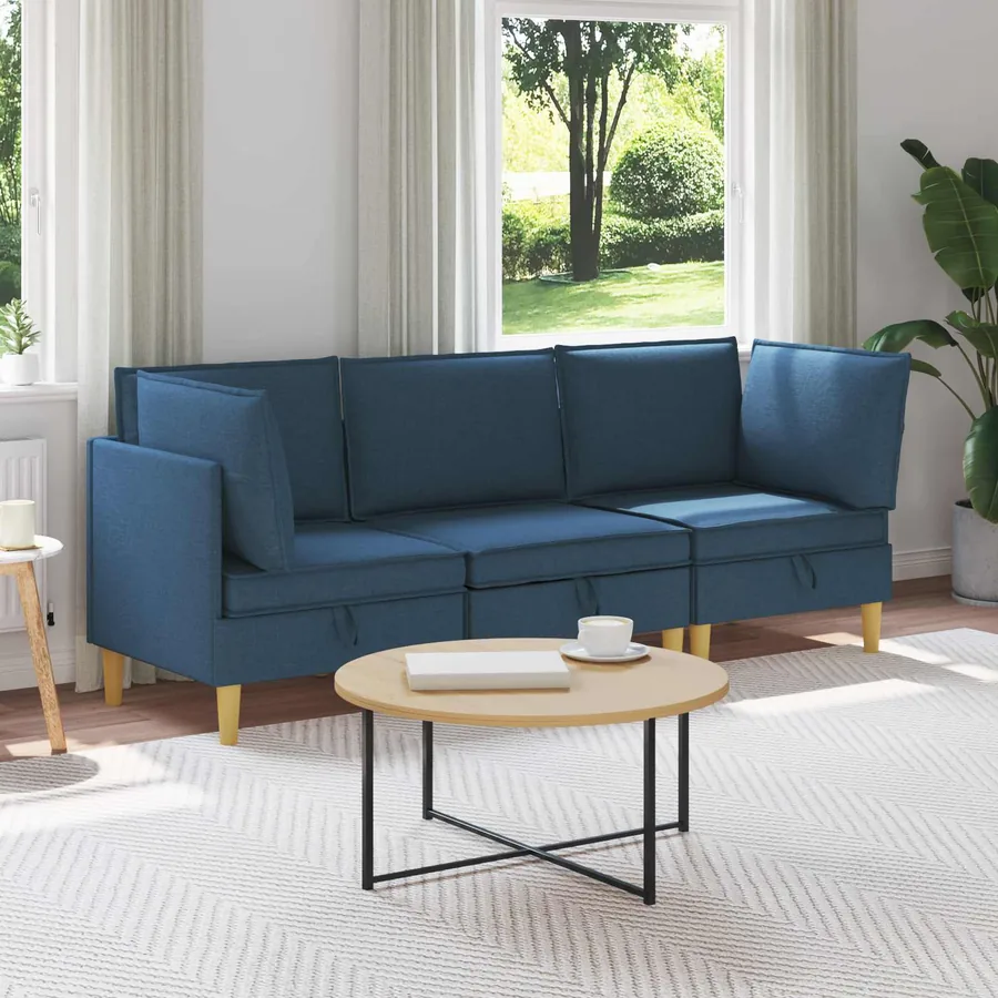 Canapé modulaire avec rangement 3 pcs Bleu Tissu