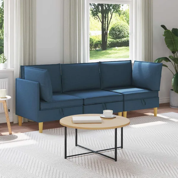 Canapé modulaire avec rangement 3 pcs Bleu Tissu