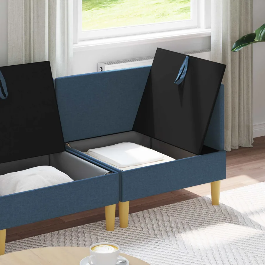 Canapé modulaire avec rangement 3 pcs Bleu Tissu - 3