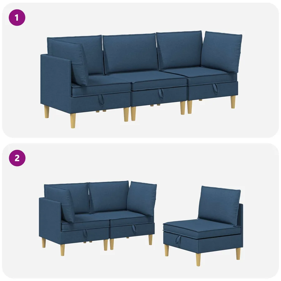 Canapé modulaire avec rangement 3 pcs Bleu Tissu - 8