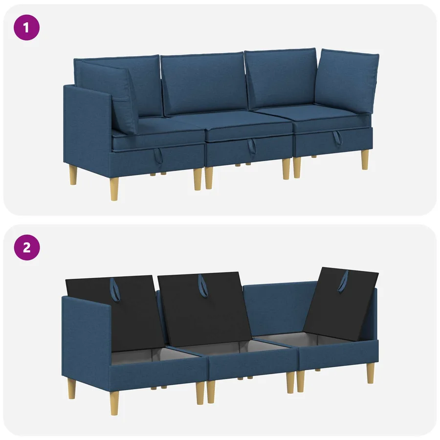 Canapé modulaire avec rangement 3 pcs Bleu Tissu - 9
