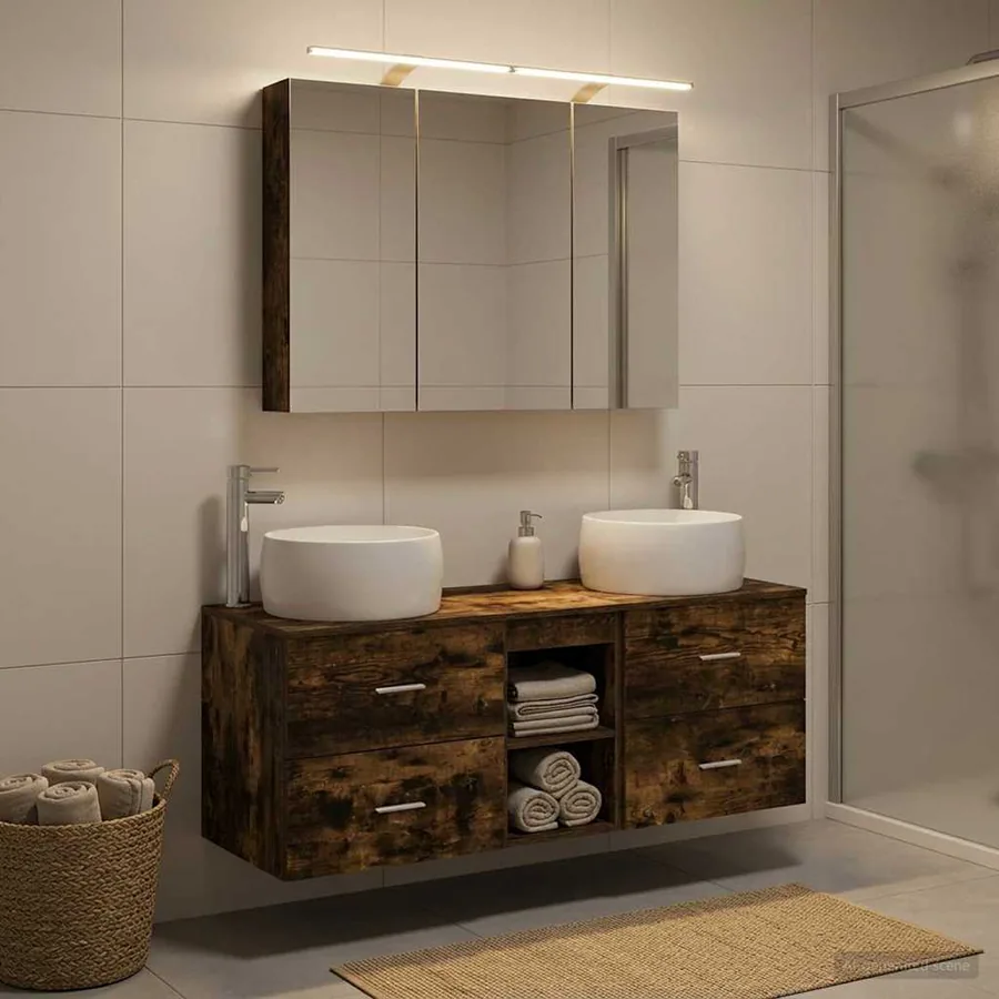 Ensemble de mobilier de salle de bain 4 pcs Chêne fumé