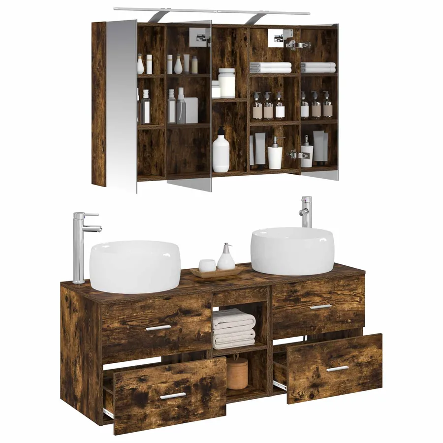 Ensemble de mobilier de salle de bain 4 pcs Chêne fumé - 3