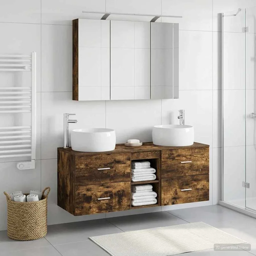 Ensemble de mobilier de salle de bain 4 pcs Chêne fumé - 4
