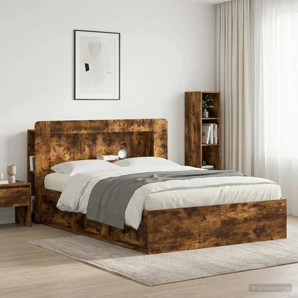 Cabinet de Tête de Lit Chêne fumé Bois d’ingénierie