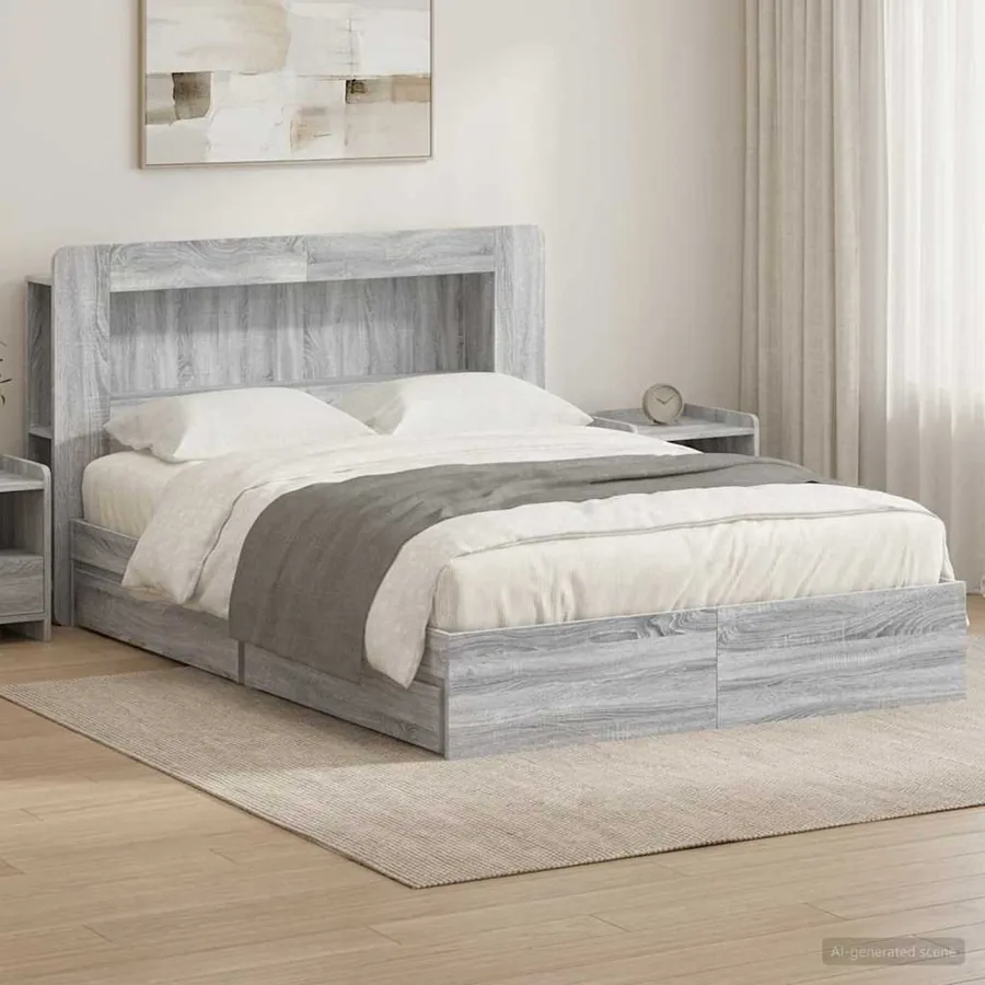 Cadre de lit avec rangement Sonoma gris 160 x 200 cm