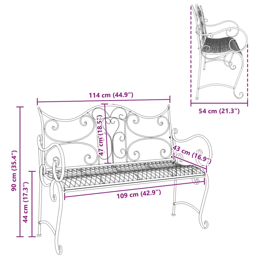 Banc de jardin 2-Nombre de places 114 x 56,5 x 90 cm Acier - 7