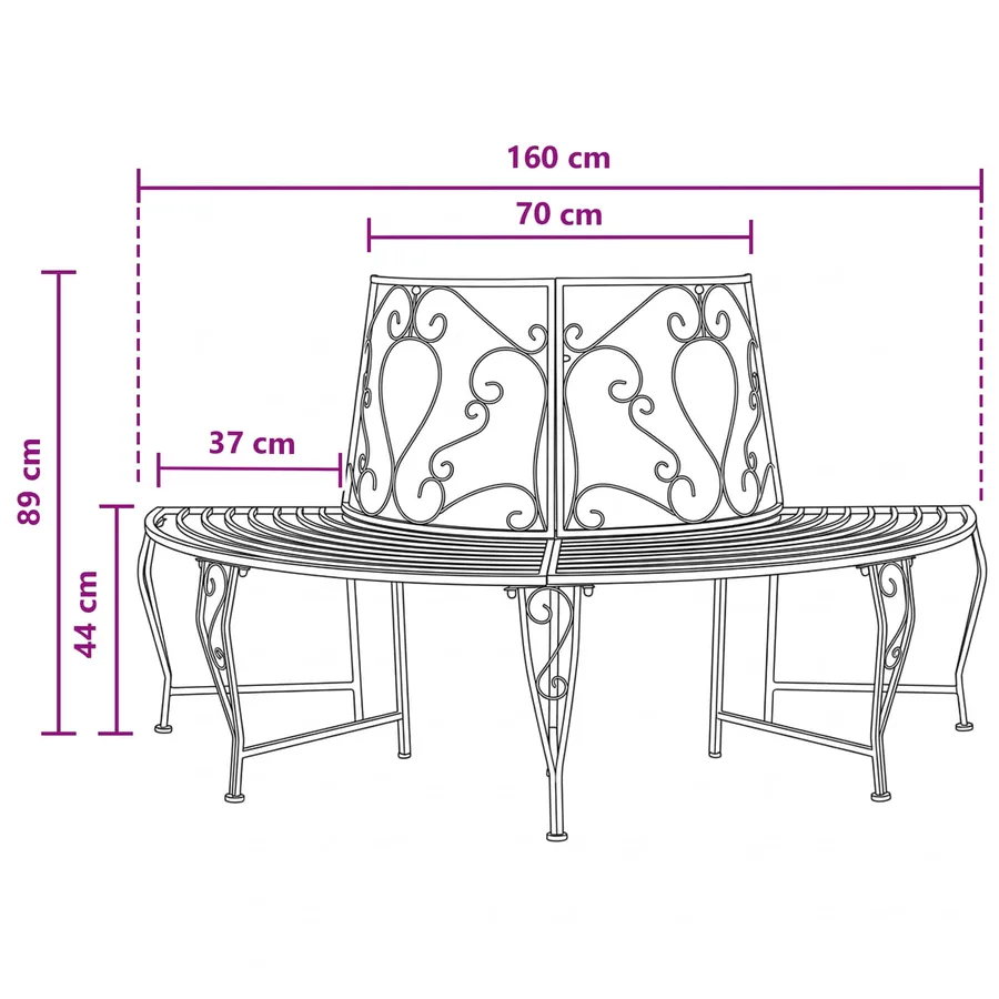Banc d'Arbre 4-Nombre de places 160 x 80 x 89 cm Acier Noir - 6