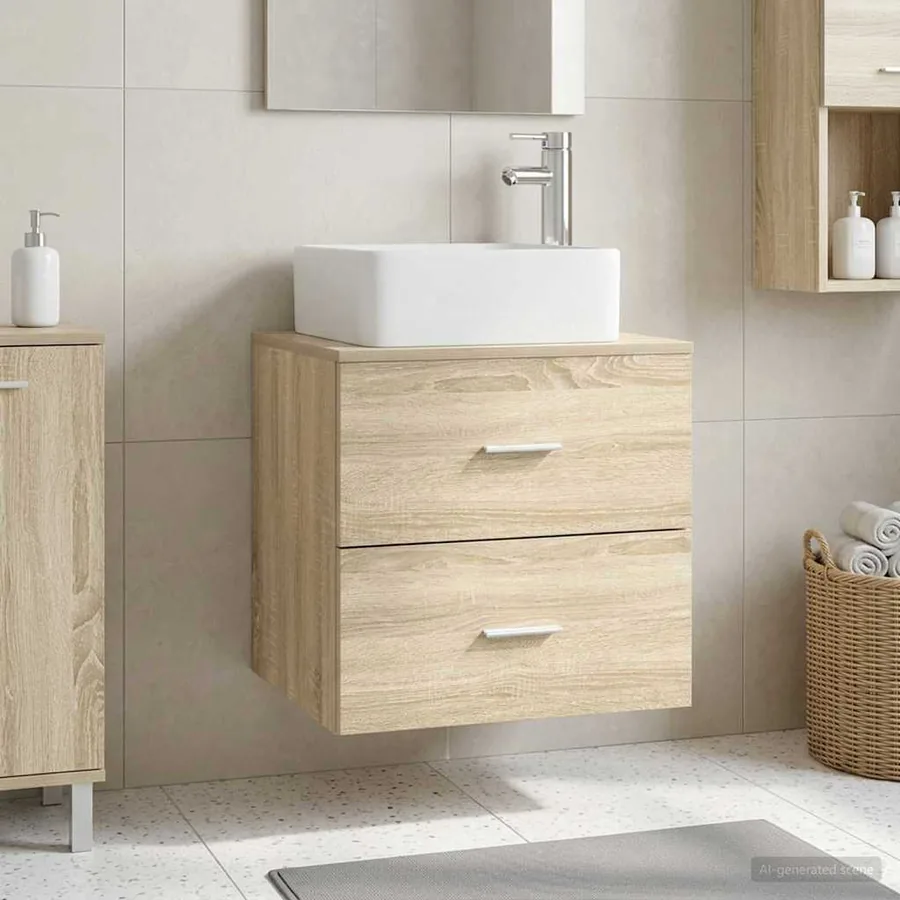 Vanité de lavabo mural Chêne Sonoma 53 x 34,5 x 63 cm