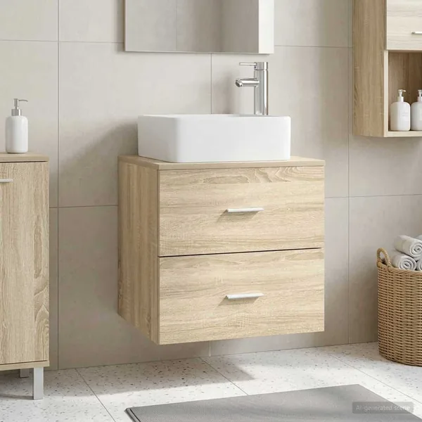 Vanité de lavabo mural Chêne Sonoma 53 x 34,5 x 63 cm
