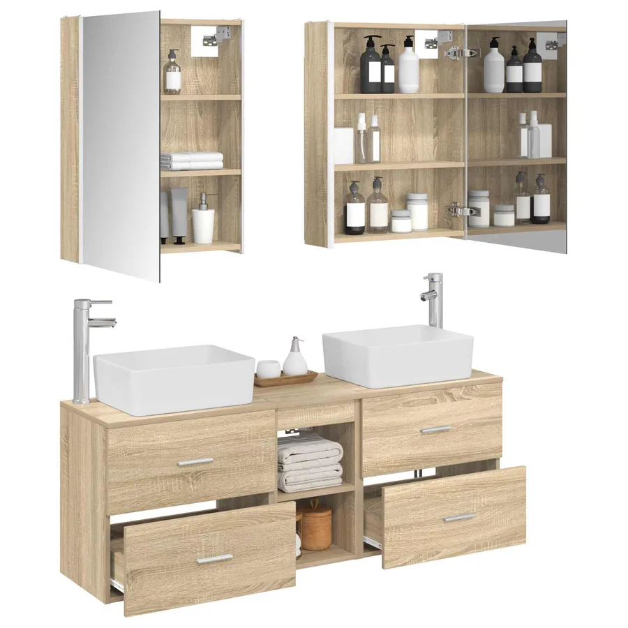 Ensemble de mobilier de salle de bain 5 pcs Chêne Sonoma - 3