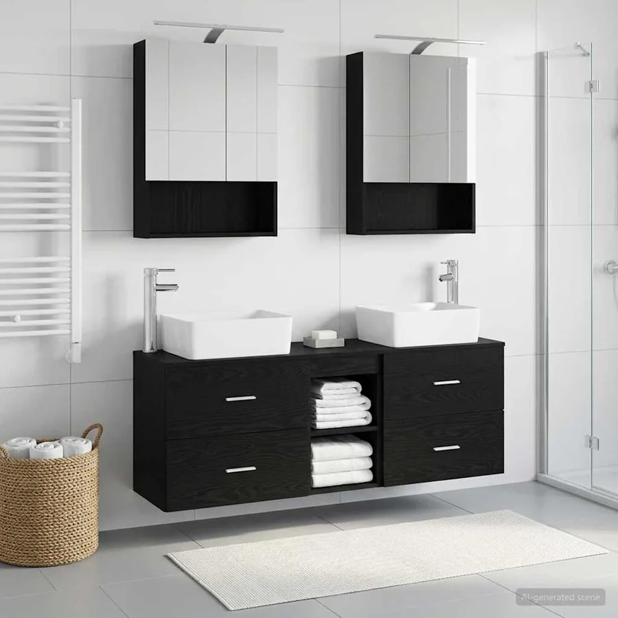 Ensemble de mobilier de salle de bain 5 pcs Chêne noir