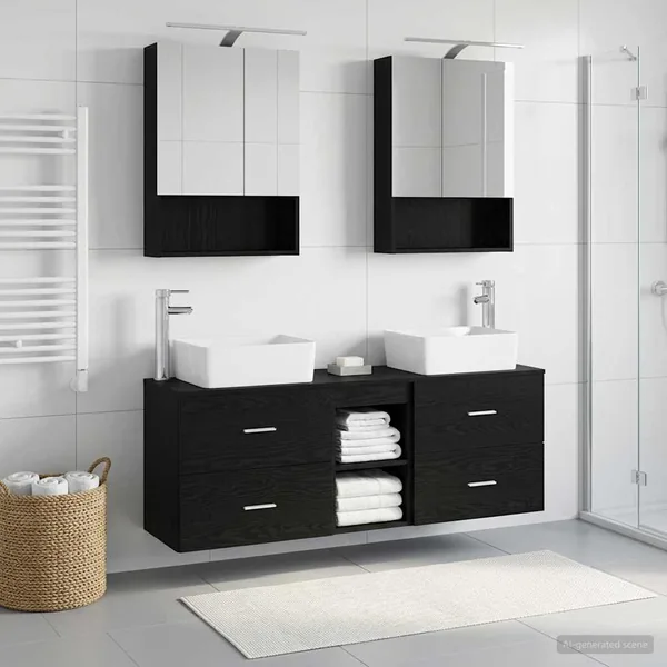 Ensemble de mobilier de salle de bain 5 pcs Chêne noir