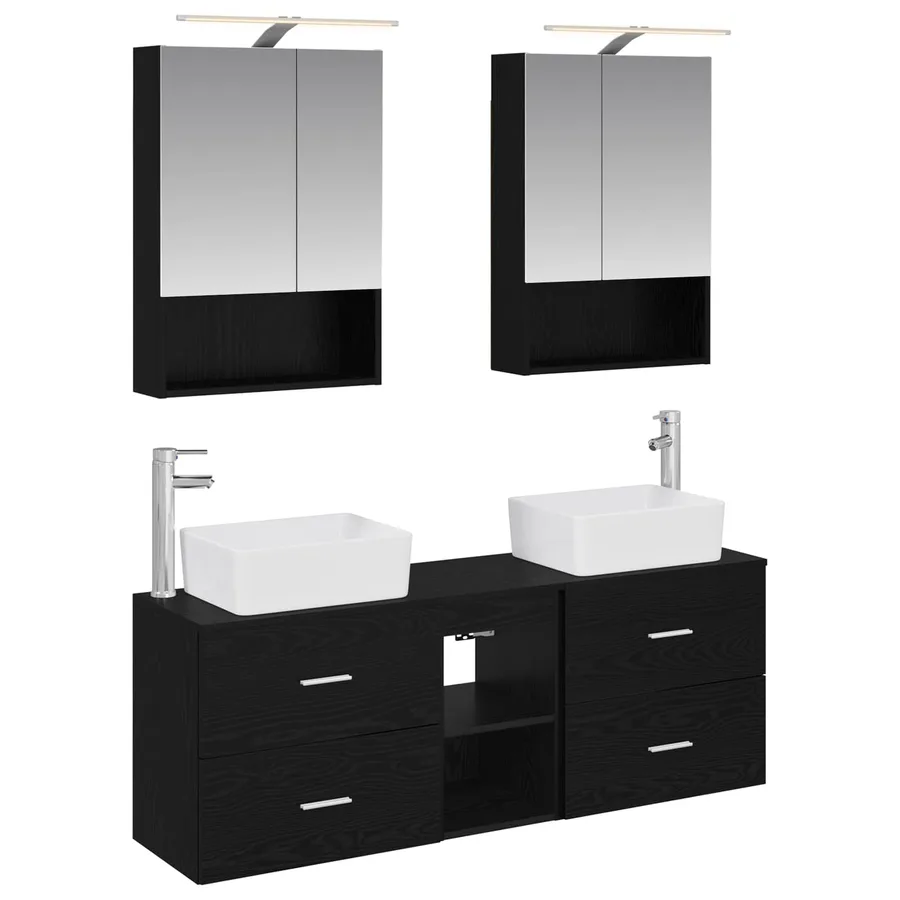 Ensemble de mobilier de salle de bain 5 pcs Chêne noir - 2