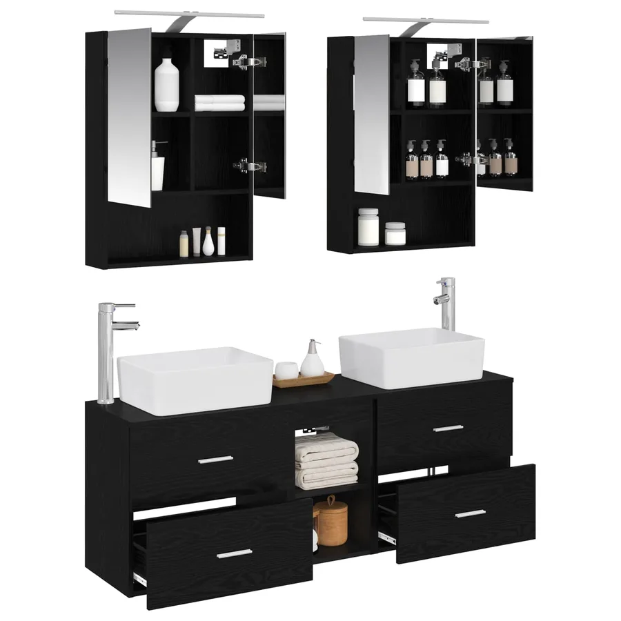 Ensemble de mobilier de salle de bain 5 pcs Chêne noir - 3