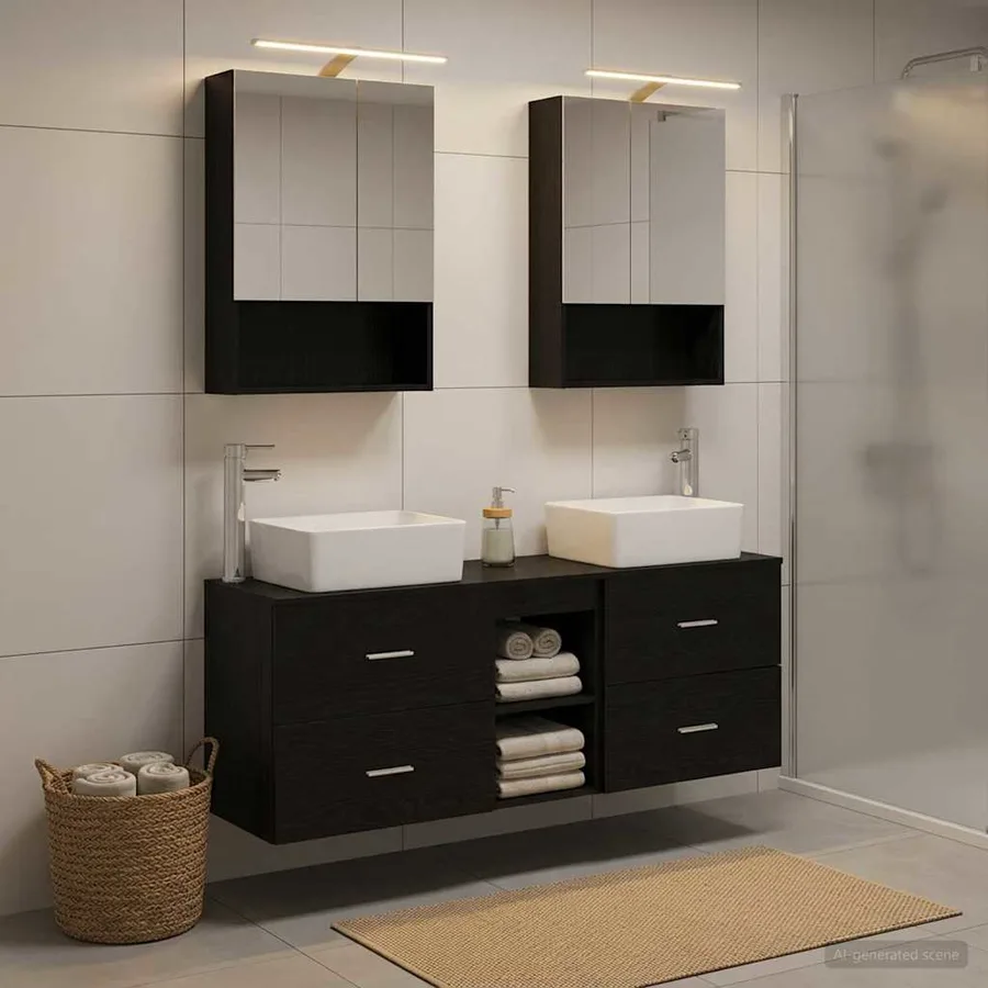 Ensemble de mobilier de salle de bain 5 pcs Chêne noir - 4