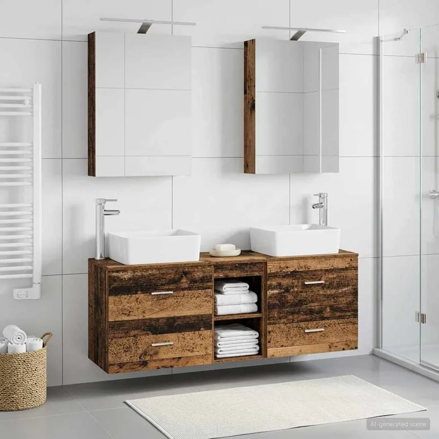 Ensemble de mobilier de salle de bain 5 pcs Bois ancien