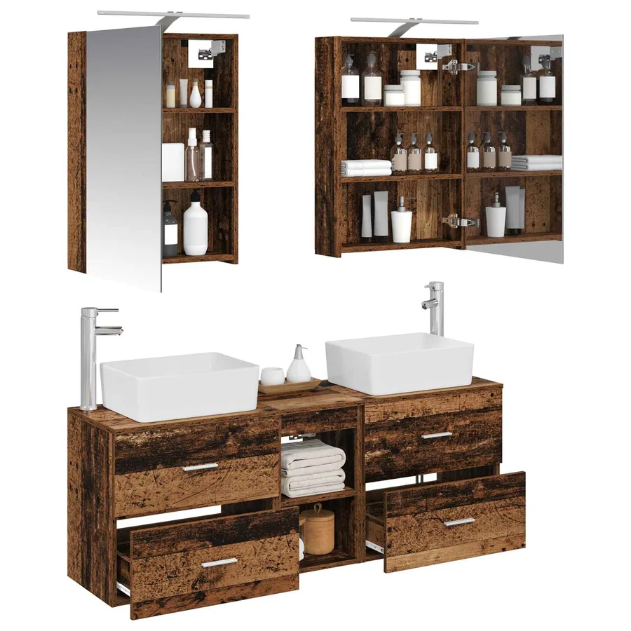 Ensemble de mobilier de salle de bain 5 pcs Bois ancien - 3