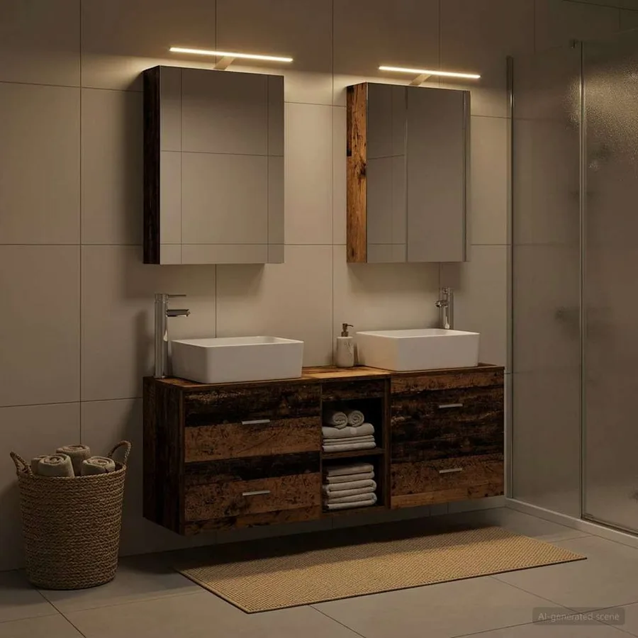 Ensemble de mobilier de salle de bain 5 pcs Bois ancien - 4