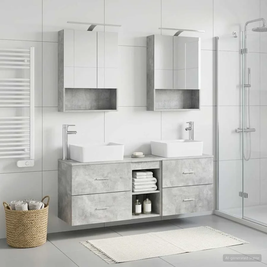 Ensemble de mobilier de salle de bain 5 pcs Gris béton