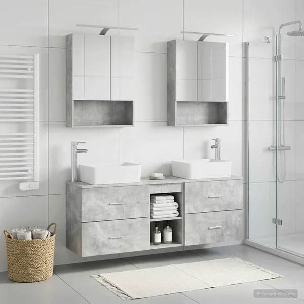 Ensemble de mobilier de salle de bain 5 pcs Gris béton