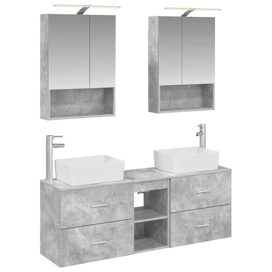Ensemble de mobilier de salle de bain 5 pcs Gris béton - 2