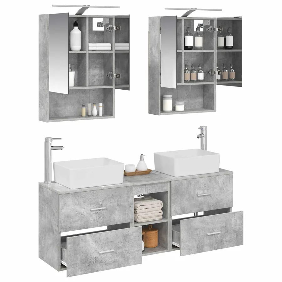 Ensemble de mobilier de salle de bain 5 pcs Gris béton - 3