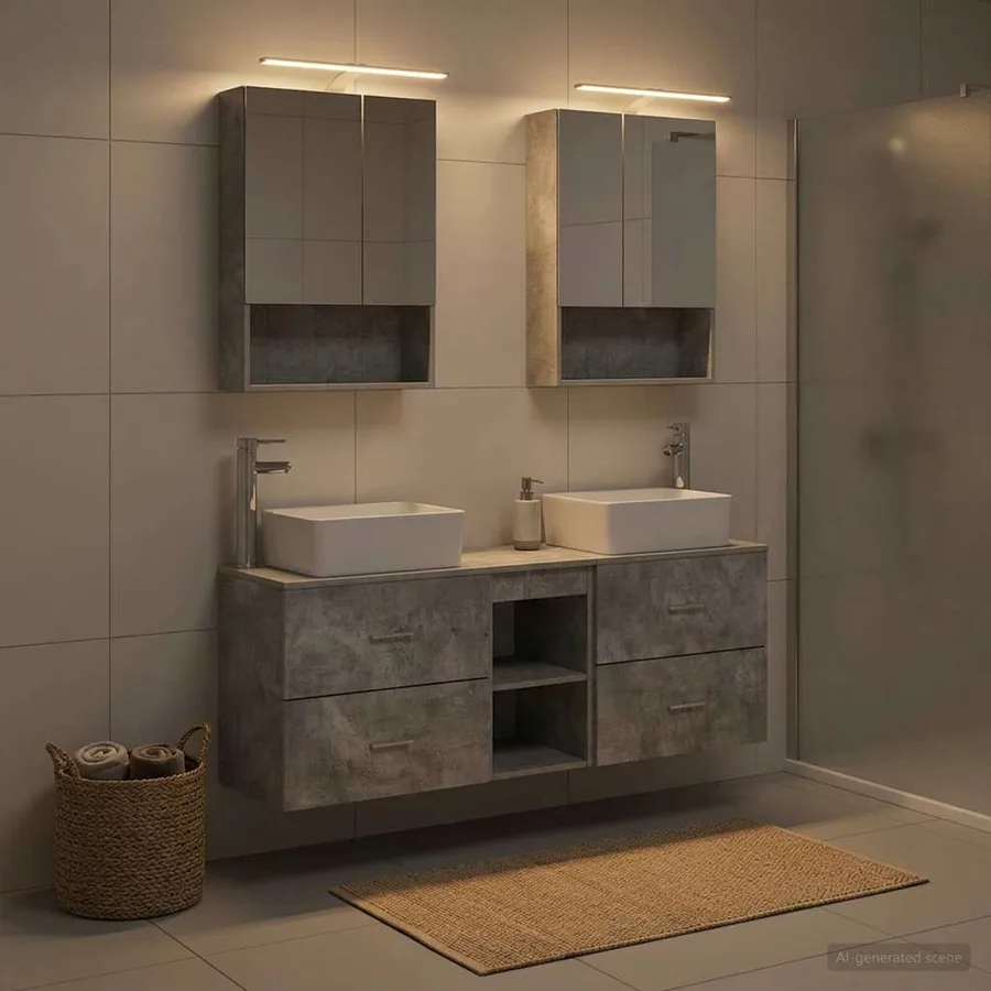 Ensemble de mobilier de salle de bain 5 pcs Gris béton - 4