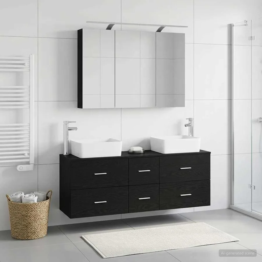 Ensemble de mobilier de salle de bain 4 pcs Chêne noir