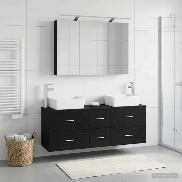 Ensemble de mobilier de salle de bain 4 pcs Chêne noir