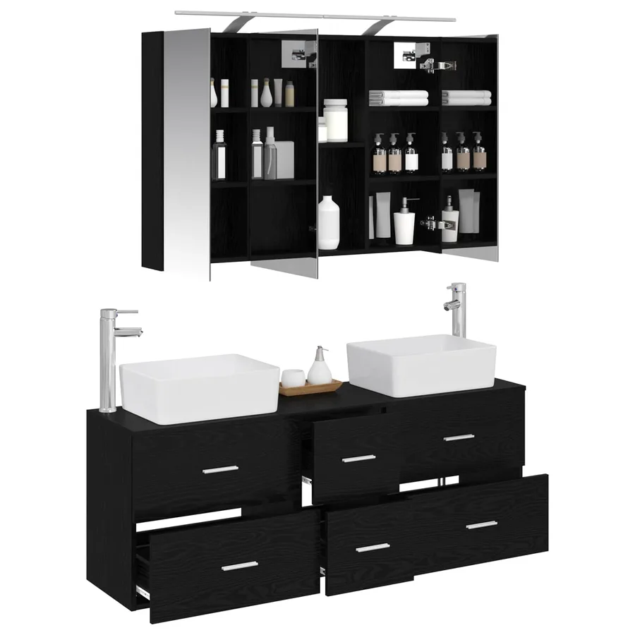 Ensemble de mobilier de salle de bain 4 pcs Chêne noir - 3