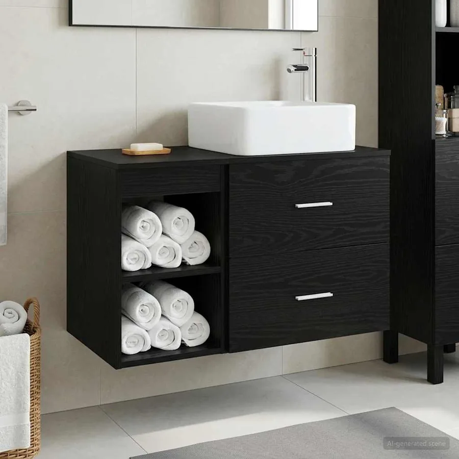 Ensemble de mobilier de salle de bain 2 pcs Chêne noir