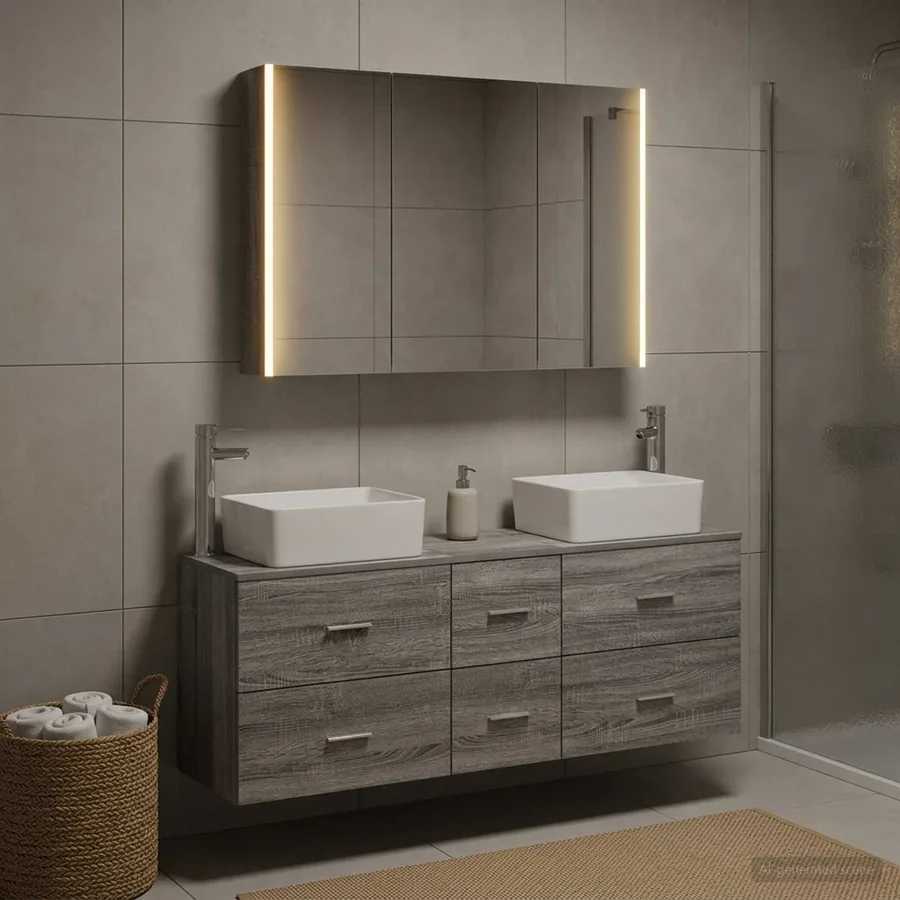 Ensemble de mobilier de salle de bain 4 pcs Sonoma gris