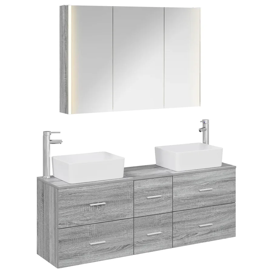 Ensemble de mobilier de salle de bain 4 pcs Sonoma gris - 2