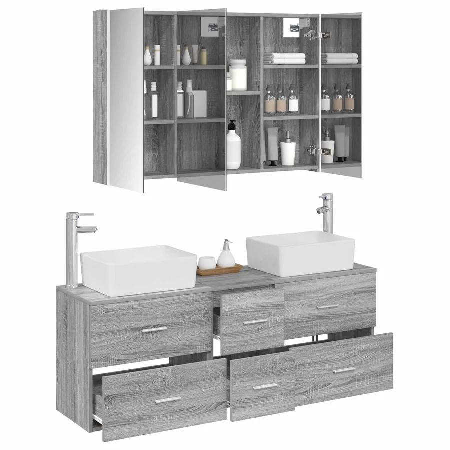 Ensemble de mobilier de salle de bain 4 pcs Sonoma gris - 3