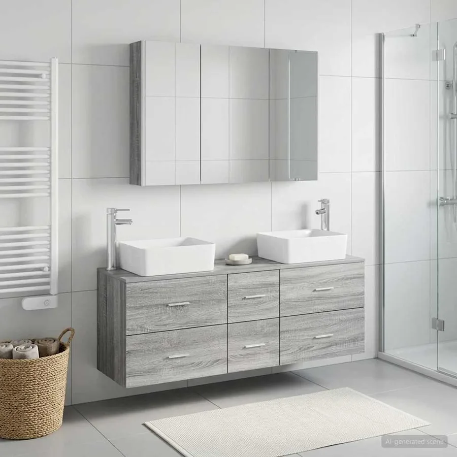 Ensemble de mobilier de salle de bain 4 pcs Sonoma gris - 4