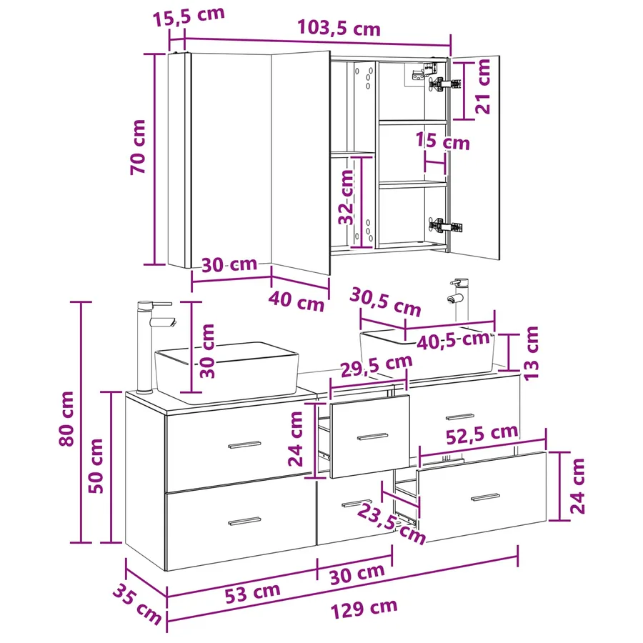 Ensemble de mobilier de salle de bain 4 pcs Blanc - 13