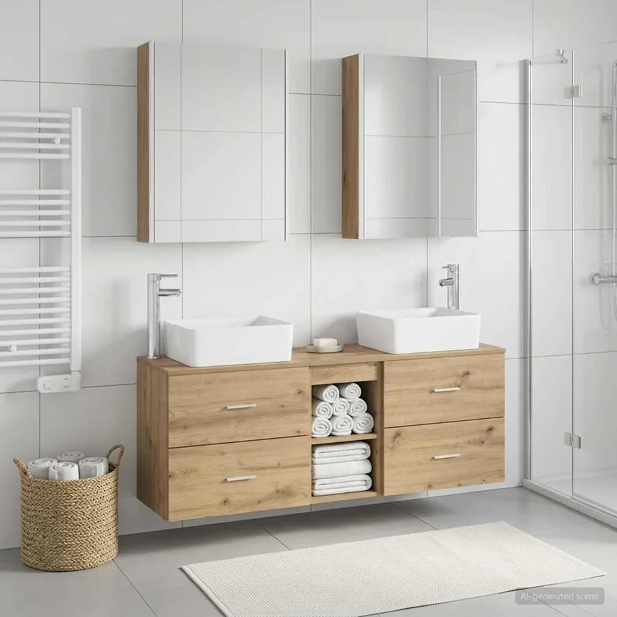 Ensemble de mobilier de salle de bain 5 pc Chêne artisanal