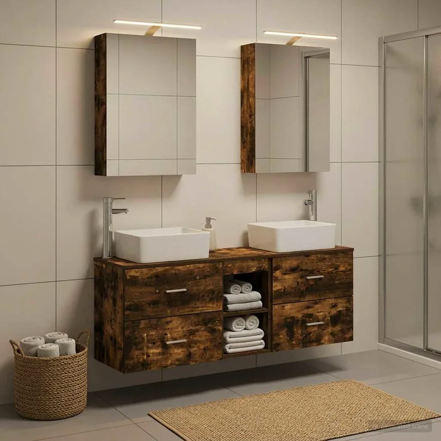 Ensemble de mobilier de salle de bain 5 pcs Chêne fumé