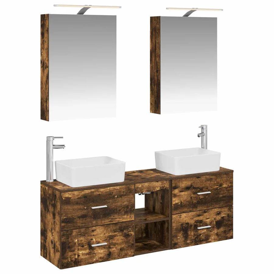 Ensemble de mobilier de salle de bain 5 pcs Chêne fumé - 2