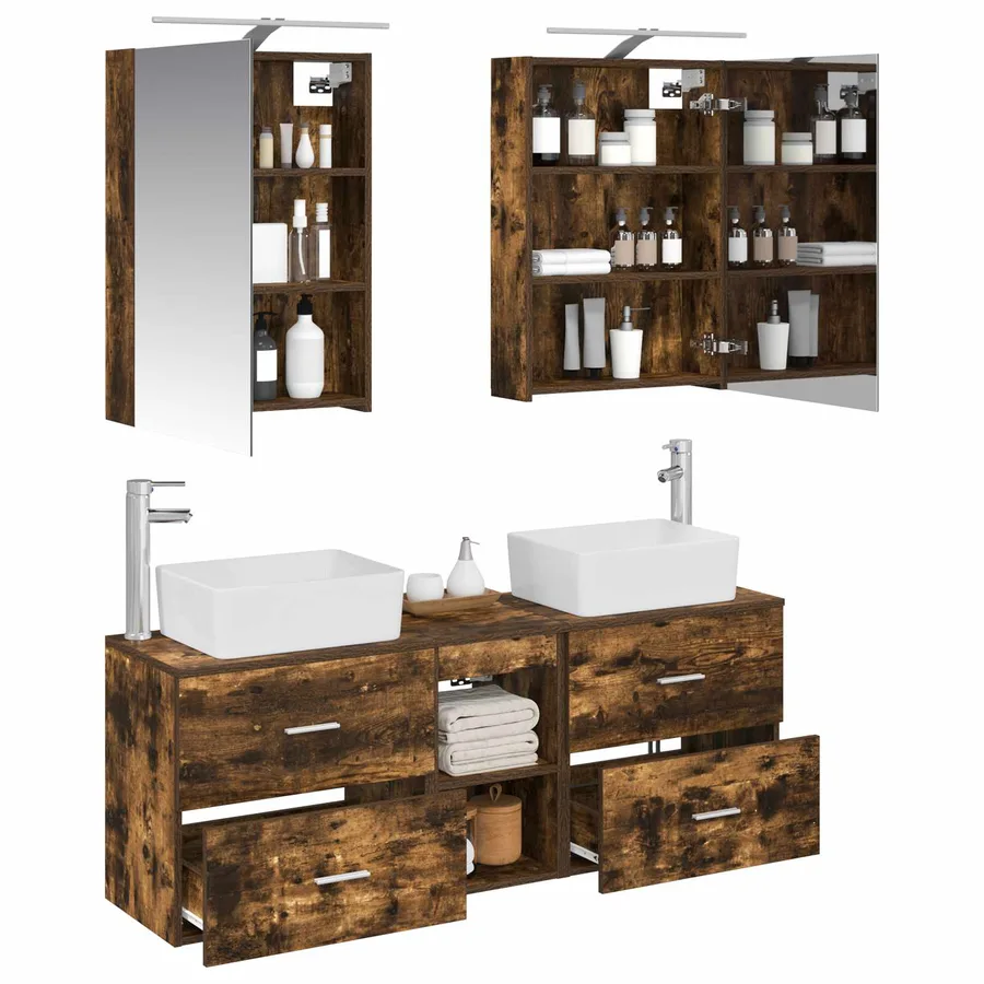 Ensemble de mobilier de salle de bain 5 pcs Chêne fumé - 3